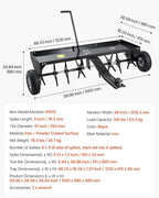 VEVOR Tow Behind Plug Aerator, 48-Inch Tow Behind Lawn Plug Aerator with Universal Hitch, Pull Behind Aerator with Iron Spikes Alternately Arranged, Lawn Aerator Tow Behind for Gardens, Lawns, Farms