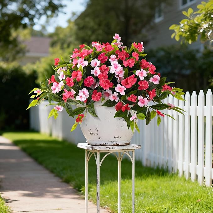 Hommyea Artificial Flowers for Outdoor, 2 Bundles UV Resistant Fake Plants Decoration Realistic Faux Silk Flowers No Fade Plastic Flowers for Outside Planters Home Porch Patio Yard Garden Decor