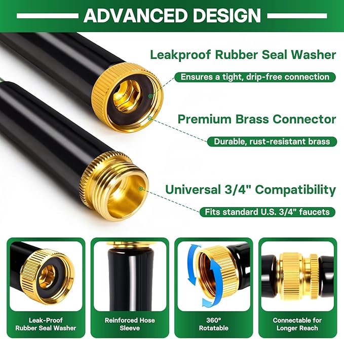Garden Hose 100 ft Flexible Non-Expandable Water Hose Kink-Free Ultra Lightweight Leak-Proof Durable Portable Wear-Resistant Hoses Pipe with 3/4" Brass Fittings for Outdoor Yard Lawn Car Wash