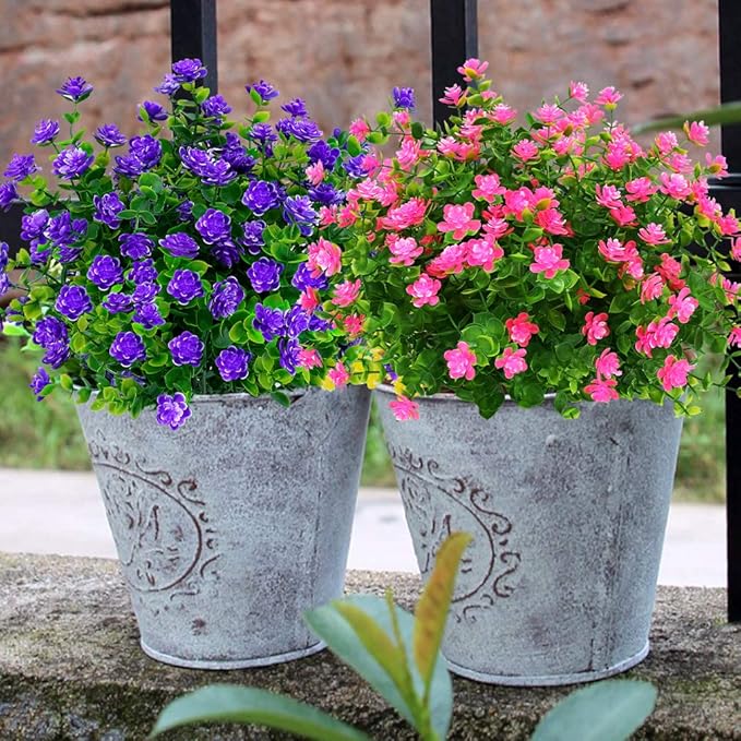 24 Bundles Outdoor Artificial Flowers UV Resistant Fake Boxwood Plants, Faux Greenery for Indoor Outside Hanging Plants Garden Porch Window Box Home Wedding Farmhouse Décor (Mix Color)