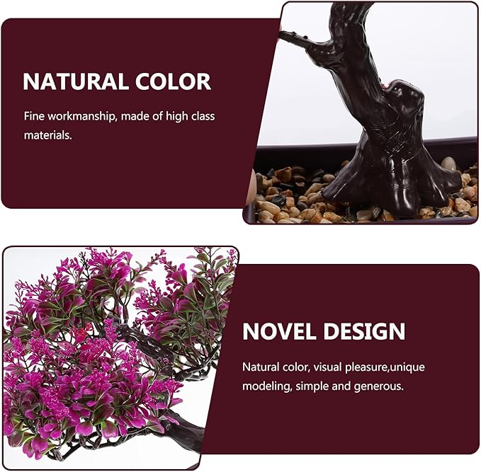 Cabilock Artificial Bonsai Tree, Fake Potted Bonsai Plants Decoration, Desktop Realistic Welcoming Pine Ornament for Home Office Entryway Chests Decor, Red (Purple)