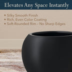 12.8"H x 16"D Premium Globo Fiberstone Round Planter with Drainage Hole, Smooth Finishes, Weather Resistant for Indoor and Outdoor Use, Included 2 Extra Coco Mats (Black, 10.7" Pot Opening)