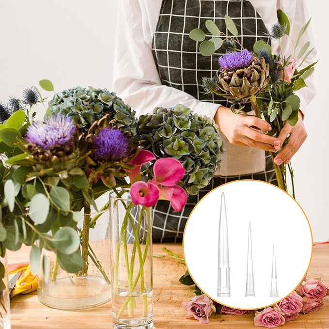 Sliverdew 30 Pcs Plastic Flower Stems Tube Holder Fresh Flower Cake Spikes Pointed End Flowers Arrangement Holders for DIY Valentine's Day Crafts