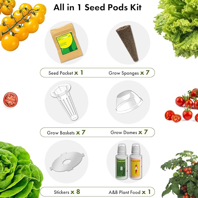 LYKOCLEAN Low-calorie Salad Seed Pods for AeroGarden, Ahopegarden, iDOO Hydroponics Growing System, 350 Seeds+ Including American Fast Lettuce, Buttercrunch Lettuce, Red Tomato, Golden Tomato (7-Pods)