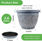 Fodetyff 12 Inch Large Planter Pot for Plants Indoor Outdoor, 4 Pack Plastic Flower Pots with Drainage Hole & Tray, Modern Decorative Garden Pot with Saucer, Plant Container for House