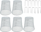 5 Metal Plant Covers with Anchoring Stakes Outdoor Shields for Vegetables, Flowers, and Potted Plants (White)