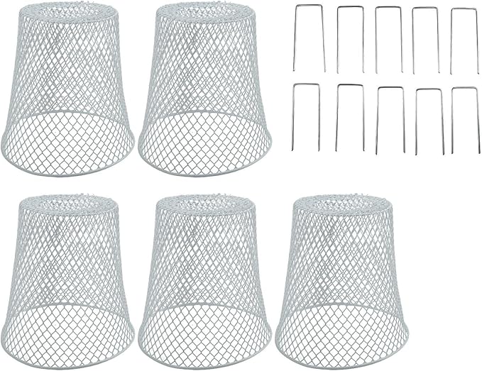 5 Metal Plant Covers with Anchoring Stakes Outdoor Shields for Vegetables, Flowers, and Potted Plants (White)