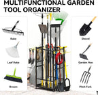 Garden Tool Organizer, Up 48 Long Handle Tool, Garage Storage and Organization with Side Hook for Broom/Rake/Shovel/T-Handle Tool, Heavy Duty Steel Outdoor Tool Rack,Yard Tool Stand for Shed