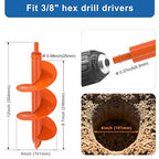 4 X 12 Inch Auger Drill bit for Post Hole Digger Fit 3/8" Hex Drills Garden Spiral Auger Bit for Bulb Planting, Earth, Bedding Plants and Umbrella Holes