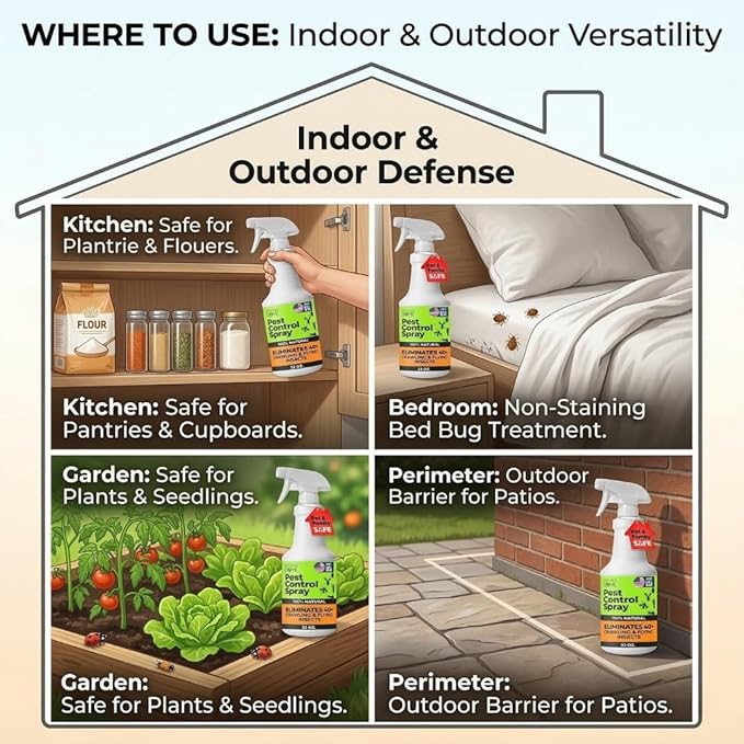 Nature’s Dome Pest Control Spray 32 Oz | 100% Natural Ant Killer & Bug Spray for Indoor & Outdoor Use | Eco-Friendly Bug Spray for Flea, Ticks, Ant & Mosquitos | Safe for Pets and Kids