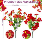 Daynight 32 Pcs Faux Petunias Artificial Flowers Plants for Outdoor Plant Decoration, UV Resistant Fake Petunias Realistic Silk Flowers for Porch Yard Garden Window Decor (32, Red)