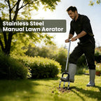 Lawn Aerator, Stainless Steel Lawn Aerator Tool with 3 Hollow Tines, Yard Grass Soil Core Aerator, Manual Lawn Plug Aerators, Core Aeration Tool for Lawn Garden Compacted Soil (Black)