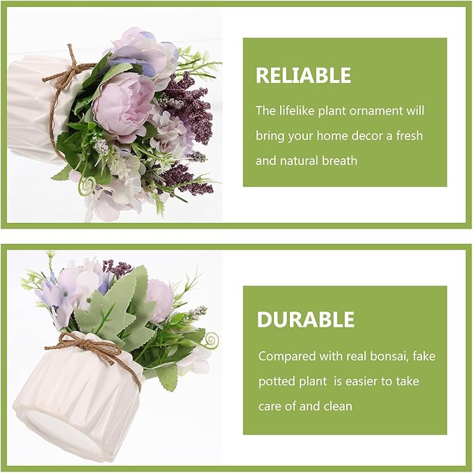 Artificial Hydrangea Orchid Bonsai Plant Decor, Purple Simulated Potted Plant for Living Room Desktop and Home Decoration, 1pcs Faux Flower Greenery Ornament