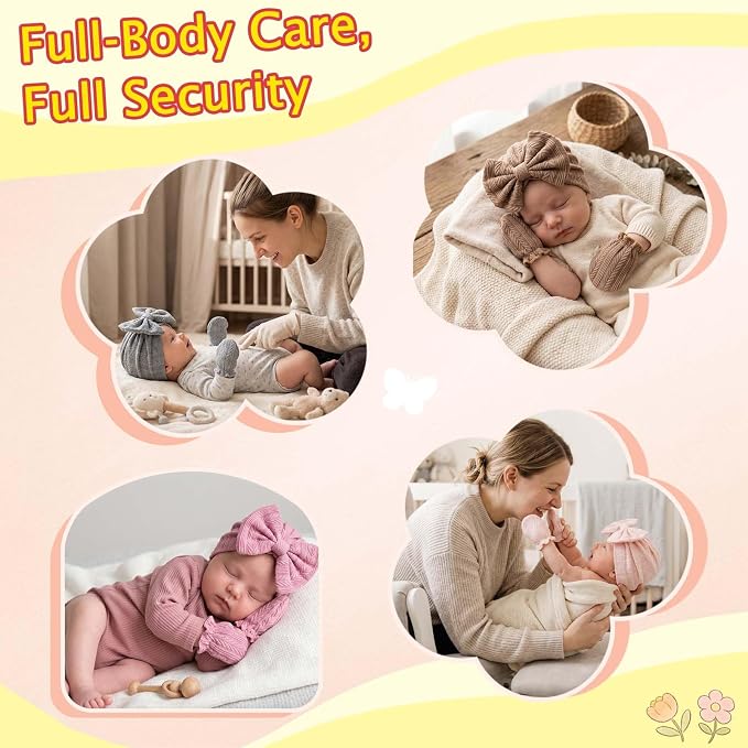8 Sets Newborn Baby Girl Hats & Mittens, Cotton Preemie Hospital Bow Cap, No Scratch Gloves,Infant Beanies 0-3 Months