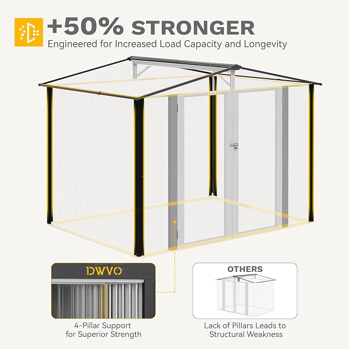 DWVO 7x5FT Outdoor Storage Shelter, Roomy Steel Tool Shed with Secure Entrances & Air Circulation for Patio, Lawn, and Backyard, Ideal for Storing Garden Gear, Lawn Tools, and Bikes, Dark Gray