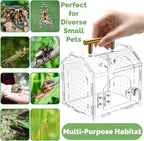 Tlence Jumping Spider Enclosure with Handle, Acrylic Reptile Habitat with One-Click Magnetic Closure, Front Opening Small Terrarium with Ventilation Holes for Tarantulas, Frogs, Gecko, Mantis