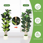 5FT Artificial Fiddle Leaf Fig Tree - Faux Rubber Tree with White Pot - Tall Fake Floor Plant with 56 Leaves - Artificial Plant for Home Decor Indoor Office Living Room