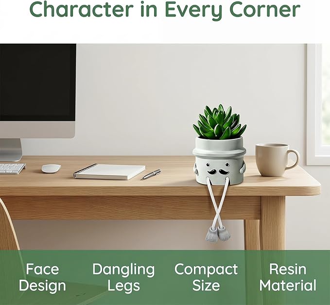 Fake Plant with Gray Flower Pot Artificial Succulents Plant for Indoor Bathroom Desk Office Windowsill Kitchen Live Faux Plant Decor Accessories 1PC
