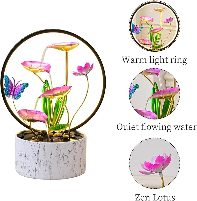 15‘’ H Small Tabletop Water Zen Fountain with Led Light for Indoor Meditation Yoga Spa Room Decor.