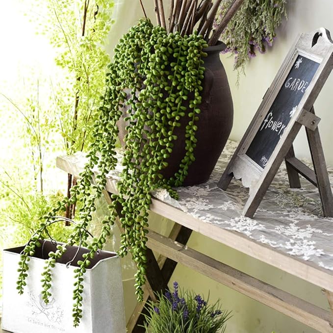 SzJias 6 Pcs String of Pearls Plant Artificial Hanging Succulents Plants for Home Garden Decor