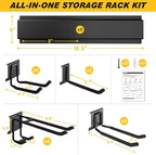 99 Inches Garage Storage, UUP Garage Organization, Wall Mount Garden Tool Organizer, Max 1000lbs Adjustable Metal Hook, Yard Shed Hanging Utility Rack, Heavy Duty Shelving for Rake Broom Mop Snowboard