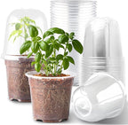 RooTrimmer 6 Inch Clear Nursery Pots with Humidity Dome, 15 Pack Durable Seed Starting Pot with Drainage Holes, Transparent Plastic Plant Seedling Pots for Indoor Gardening Plants