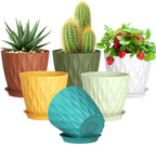 Meowell 5 inch Plant Pots for Indoor Outdoor Plants, 6 Pack Thick Nursery Pots with Drainage Holes and Saucers, 3D Modern Wave Texture Small Plastic Planter Flower Pots, Multicolor