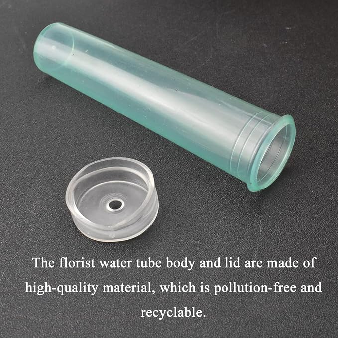 HAHIYO 60PCs 2.8X0.7Inch Transparent Green Plastic Floral Tubes Floral Water Tubes Flower Vials with Silicone Cap for Plants Fresh Flowers Arrangement Decoration Milkweed Cutting Florist Supplies