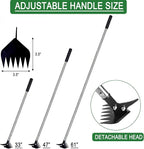 BARAYSTUS Weed Puller 61" Adjustable Long Handle, 2-in-1 Weed Rake & Crack Weeder with Detachable Head, Stainless Steel Weeding Tool for Lawn, Yard, Garden & Sidewalk Cracks, Weed Remover