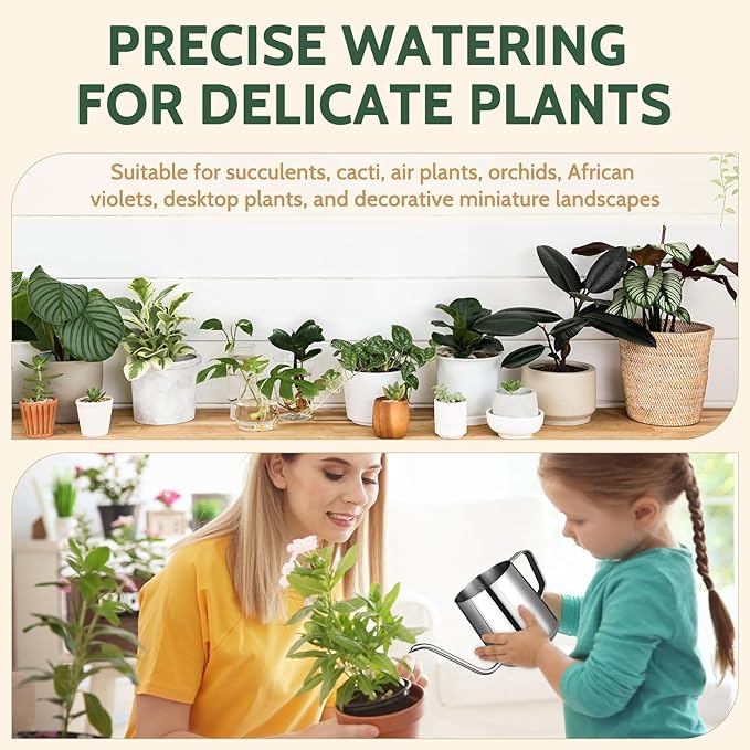 Small Watering Can Indoor Plants - 12 oz Mini Metal Watering Can with Long Spout Rust-Proof Stainless Steel Tiny Watering Pot for Small Indoor Plants Home & Office