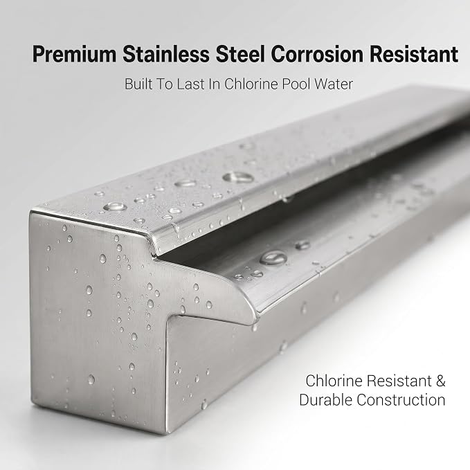 Stainless Steel Pool Fountain Waterfall Sheer Descent, 23.6 Inches Spillway for Swimming Pool, Outdoor Garden Pond, Patio & Backyard Water Feature Decoration(23.6")