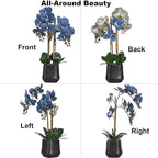 Orchids Artificial Plant in Ceramic Pot 18.5" Faux Orchid Phalaenopsis Flowers Arrangement for Home Office Table Centerpiece Indoor Decor, Dusty Blue