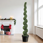THE BLOOM TIMES 7ft Spiral Topiary Trees Artificial Outdoor Set of 2, 82 inch Faux Boxwood Plants Outside - All-Year Green Fake Twisted Tree for Garden Front Porch Planter Decor 7 Foot