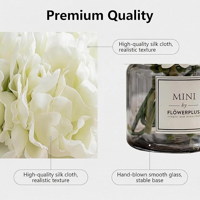 Artificial Hydrangea Flowers with Vase Realistic Faux Peonies, White Hydrangea for Living Room, Dining Table, Office, Wedding, Banquet & Home Decoration