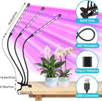 Indoor Plant Grow Light, Full Spectrum Clip Plant Lamp with Red, Blue, White Light, Plant Growing Light with Flexibel Gooseneck, 4/8/12/18H Timer, 10 Brightness Levels, 3 Lighting Modes, 3 Head