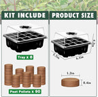 ZeeDix 6 Set Seed Starter Tray Kits, 6 Pack Seed Trays with 90 Pack Coco Coir Pellets, Adjustable Humidity Germination Tray with Dome Lids for Indoor Plants, Mini Greenhouse for Vegetables Garden
