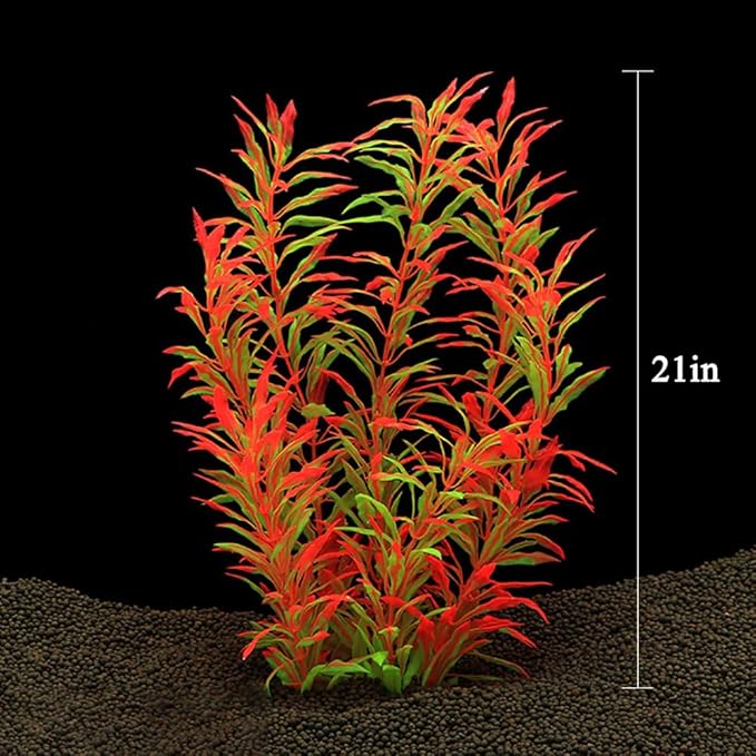 2 pcs Aquarium Decor Plastic Plants Extra Large 21 Inches Artificial Fish Tank Plants Tall Fish Tank Decorations Artificial Green Water Plants (Wine)