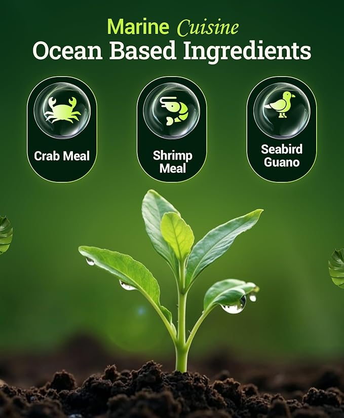 FoxFarm Marine Cuisine All Purpose Fertilizer - 10-7-7 Ocean-Based Plant Food with Crab Meal, Seabird Guano - Slow Release Fertilizer for Vegetables, Flowers, Roses & Container Plants - 4 lb