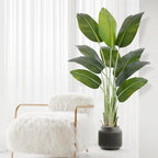 Artificial Bird of Paradise Plant 5Ft Tall Fake Tropical Palm Tree Large Fake Plants with 10 Silk Banana Leaves Faux Plant Indoor Decor Trees with White Pot for Home Bedroom Living Room Office（2pcs）