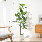 Alupssuc 5FT Artificial Fiddle Leaf Fig Tree with White Planter Pot, 5 feet Tall Fake Tree for Home Decor, Faux Ficus Tree Fake Moss for Indoor Outdoor Office Living Room