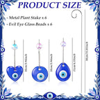 6 Pack Plant Trellis for Potted Plants with Evil Eye Glass Suncatcher 11.81 inch Metal Plant Stake for Indoor Outdoor Garden Suncatchers Decorations