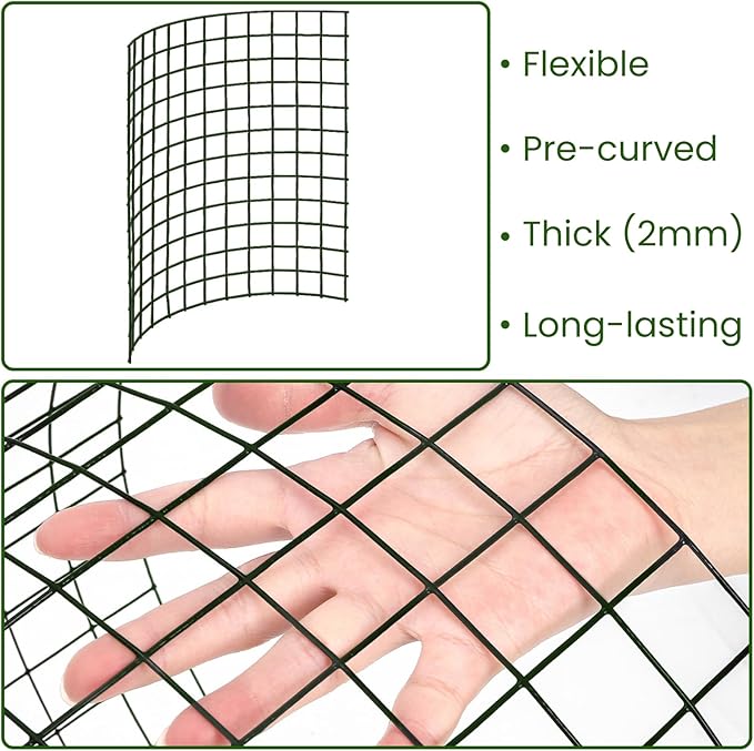 Hacaroa 12 Pack Wire Plant Protectors from Animals, 14"x13.5" Mesh Plant Protection Cage Chicken Wire Cloche, 36 Pcs Pre-Bent Panels, 40 Ground Stakes, 120 Nylon Ties, for Flowers, Shrubs, Dark Green