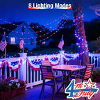 btfarm 4 Pack Red White and Blue Solar Fairy Lights, 4th of July Solar String Lights Outdoor Waterproof, 320LED 132FT Memorial Independence Day Patriotic Decorations for Outside Tree Garden Patio Yard