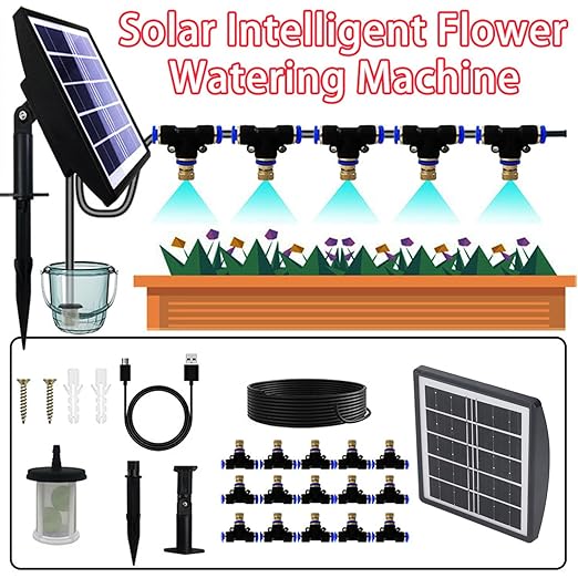Solar Spray Irrigation System Kit Automatic Self Watering Sprinkler for Greenhouse Garden, Smart Waterer for Lazy Lawn, Solar Sprayer for Backyard Garden, Drip Irrigation Kits