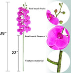 Htmeing 38 Inch Artificial Phalaenopsis Flowers Branches Real Touch (Not Silk) Orchids Flowers for Home Office Wedding Decoration,Pack of 2 (Rose red)
