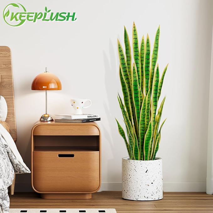 4ft Artificial Snake Plant – 46in Faux Sansevieria Plants, Fake Floor Plant for Indoor Outdoor, Front Porch Patio Home Office Decor, Mother-in-Law’s Tongue, Yellow 2Pcs