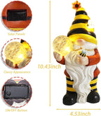 Solar Garden Gnome Statue, Resin Bee Gnome Figurine with Flower and Crackle Glass Globe Lights for Outdoor Decor, Porch Patio Yard Decorations, Garden Gifts for Mom