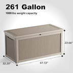 261 Gallon Outdoor Deck Box, Lockable Waterproof Outdoor Storage Boxes For Garden Tools,Indoor Cushions,Accessories Outside Storage Resin Weatherproof Container(Grey)