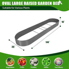 A ANLEOLIFE 12X3X1.5 ft Galvanized Raised Garden Beds Outdoor, Oval Extra Large Metal Planter Box for Planting Vegetables Flowers Herb, Anti-Rust & Easy-Setup, Quartz Grey