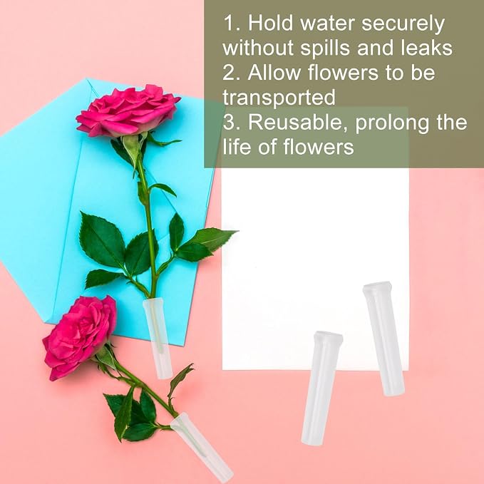 50PCS Flower Water Tubes, 2.83 Inch Plastic Water Tubes for Flowers, Floral Waters Tube with Caps, Clear Floral Vials for Single Stem Roses, Buds, Bouquets, Flower Arrangement